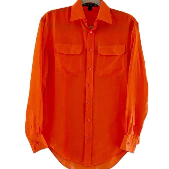 Ralph Lauren Black Label 100% Mulberry Silk Orange Button Up Top Size 2 525.00 - Picture 1 of 13